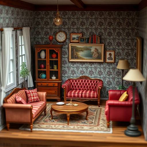 A dollhouse with miniature furniture and accessories