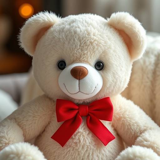 A plush, cuddly teddy bear with a red bow tie