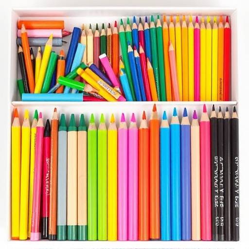 A set of art supplies including crayons, markers, and colored pencils